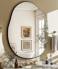 HARRITPURE Irregular Wall Mirror 26″x40″ Black Asymmetrical Bathroom Mirror Wood Framed Modern Decorative Vanity Mirrors for Bedroom Living Room Entryway HARRITPURE Irregular Wall Mirror 26"x40" Black Asymmetrical Bathroom Mirror Wood Framed Modern Decorative Vanity Mirrors for Bedroom Living Room Entryway