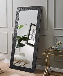 Naomi Home Black Rectangle Mirror, 66"L x 32"W, Black Frame, Wall Mount, Full Length Mirror, Rustic Style, Mosaic Theme, Shatterproof