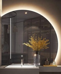 1/4 Round Bathroom Smart Wall Mirror, Half Moon LED Mirror, Backlit Semi-Circle Frameless Entrance Mirror, Anti-Fog & Dimmable(Left Under Cut,100cm)