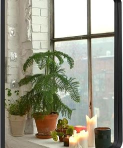 Black Mirror 26x32 Bathroom Mirror Metal Frame Mirror Farmhouse Mirror Wall-Mounted Mirror Vanity Mirror with Rounded Corner for Bedroom Washroom Living Room,Black