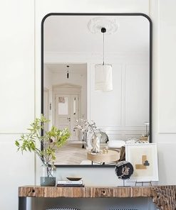 Bathroom Mirrors, Black Frame Rectangle Mirror, Wall Mounted Mirror with Rounded Corner Mirrors for Bathroom Bedroom Living Room Black Rimmed Mirror（20x28inch
