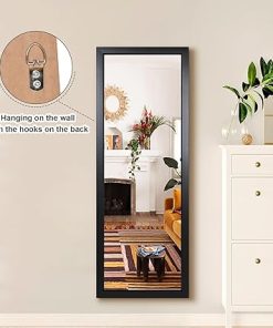 PexFix Door Mirror Full Length 18″x51″ Over The Door Rectangle Sleek Frame Space Saving Floor Mirror Dressing Hanging Wall Mounted Mirror-Black 2