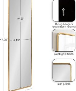 Kate and Laurel Caskill Modern Framed Rounded Rectangle Full-Length Mirror, 16 x 48, Gold, Tall Decorative Round Rectangular Statement Mirror for Wall 2