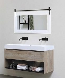 ALBAD Farmhouse Wood Framed Wall Mirror, Natural Wood and Framed Wall Mounted Bathroom Vanity Mirror for Farmhouse Decor, Vertical or Horizontal Hanging 2