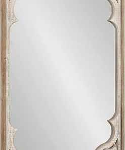 Kate and Laurel Shovali Rustic Rectangular Mirror, 22 x 34, Rustic Brown and White, Ornate Wood-Carved Frame with Antique Inspired Detailing for Vintage Wall Decor