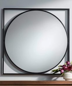 Uttermost Revel Square Vanity Decorative Wall Mirror Modern Minimalist Matte Black Metal Double-Frame 34" Wide for Bathroom Bedroom Living Room Home House Office Entryway