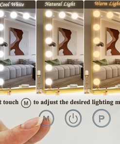 FENNIO Hollywood Vanity Mirror with Lights 32×24.5 Large Lighted Mirror Makeup Mirror with 18 Dimmable LED Bulbs and 10X Magnification 3Color Lighting USB Charging Port for Vanity Desk Tabletop,Gold 2