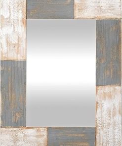 FirsTime & Co. Mason Planks Wall Mirror, 31.5″H x 24″W, Aged White & Gray Wood 2