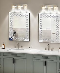 KOHROS Crystal Crush Diamond Rectangle Silver Mirror for Wall Decoration 19.7″ x 27.6″ Frameless Mirror for Living Room Bedroom Bathroom 2