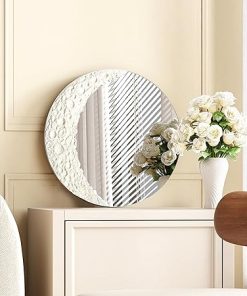 NAIADLYFrameless Round Decorative Bathroom Mirror Vanity Mirror, for Wall Decoration, for Bathroom Living Room Bedroom Hallway Entrance Hall Modern Elegant Shape (15.7X15.7inch/white2) 2