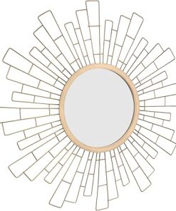 Stonebriar Round 23.5″ Antique Gold Geometric Metal Sunburst Wall Mirror with Attached Mounting Bracket, Decorative Decor for the Living Room, Bedroom, Bathroom, Hallway, and Entryway 2