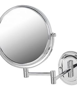 JERDON Two-Sided Wall-Mounted Makeup Mirror - Makeup Mirror with 7X Magnification & Wall-Mount Arm - 8-Inch Diameter Mirror with Chrome Finish Wall Mount - Model JP7507CB