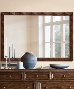 Rustic Farmhouse Wall Mirror, 24 Inch Wood Boho Mirrors for Wall Mounted, Vintage Solid Wood Round Wall Mirror Art Decorative Mirror for Bedroom (Style3, 24 * 36Inch)