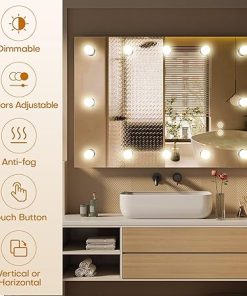 20″x 28″ LED Bathroom Mirror with LED Bulbs Stepless Dimmable Wall Mirrors with Anti-Fog, Dimmable CRI>90, Vanity Mirror with 3 Color Modes, Shatter-Proof, Memory Bathroom Mirror with LED Lights 2