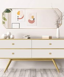 Kate and Laurel Rhodes Modern Full Length Framed Octagon Wall Mirror, 16 x 48, Gold, Decorative Glam Geometric Wall Accent 2