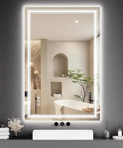 48x32 LED Bathroom Mirror with Lights,Anti-Fog,Dimmable,Backlit + Front Lit,Bathroom Vanity Mirror with Lights, Memory,Double LED Vanity,3 Colors,Lighted Mirror,Stepless Dimming