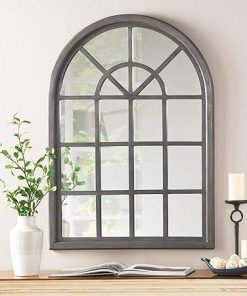 GDF Studio Sebastiane Traditional Arched Windowpane Mirror, Gray Wash 2