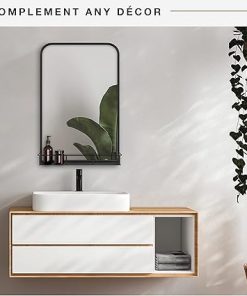 MCS Multifunction Large Wall Mirror with Shelf, 20×30 Inch, Black 2